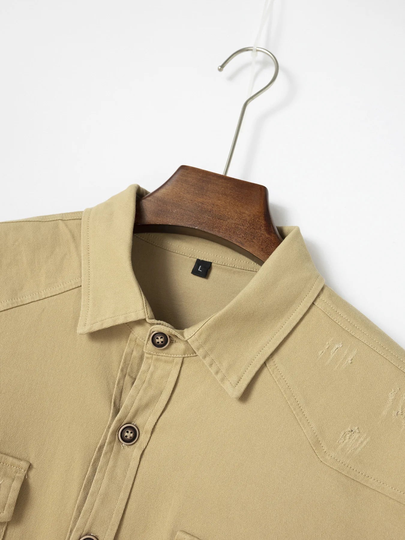 Fashion Men's Business Casual Long Sleeve Shirt with Double Pockets Turn-down Collar Office Work Wear Outdoor Utility Clothing
