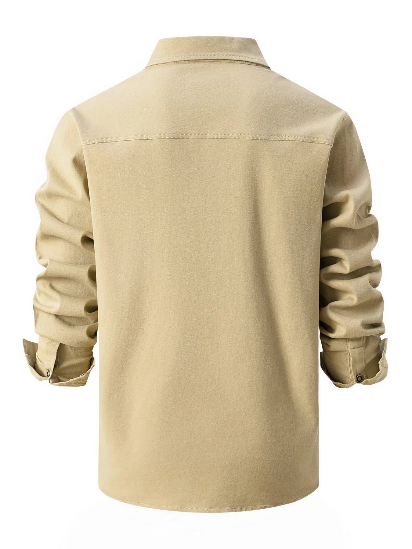 Fashion Men's Business Casual Long Sleeve Shirt with Double Pockets Turn-down Collar Office Work Wear Outdoor Utility Clothing